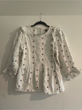 Universal Thread White Eyelet Top with Rust Floral Embroidery